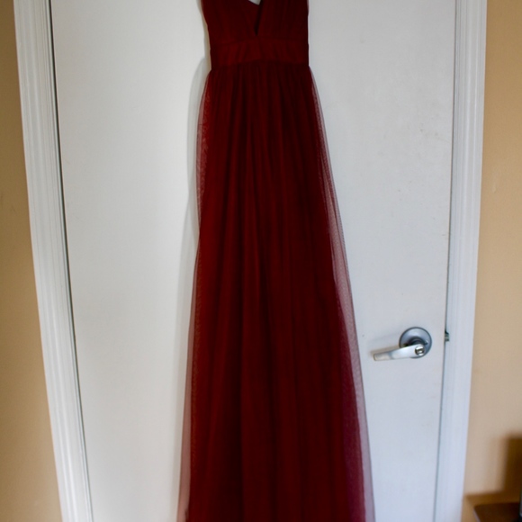 Floor-length Deep V Neck Burgundy Dress - Picture 3 of 8
